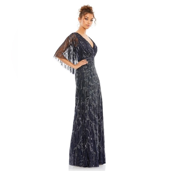 Mac Duggal 9064 NWT EMBELLISHED CAP SLEEVE FAUX WRAP TRUMPET GOWN - NWOT - Picture 2 of 12